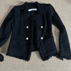 IRO Black Fringed Tweed Double-Breasted Blazer